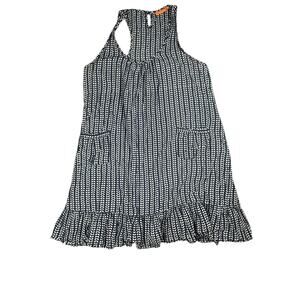 Oliphant Womens Size Medium Cotton Blue White Ruffle Hem Casual Dress